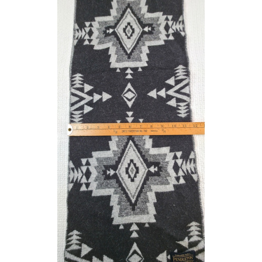 Pendleton Wool Scarf Unisex Grey Black Geometric Reversible Fringe - Picture 5 of 6